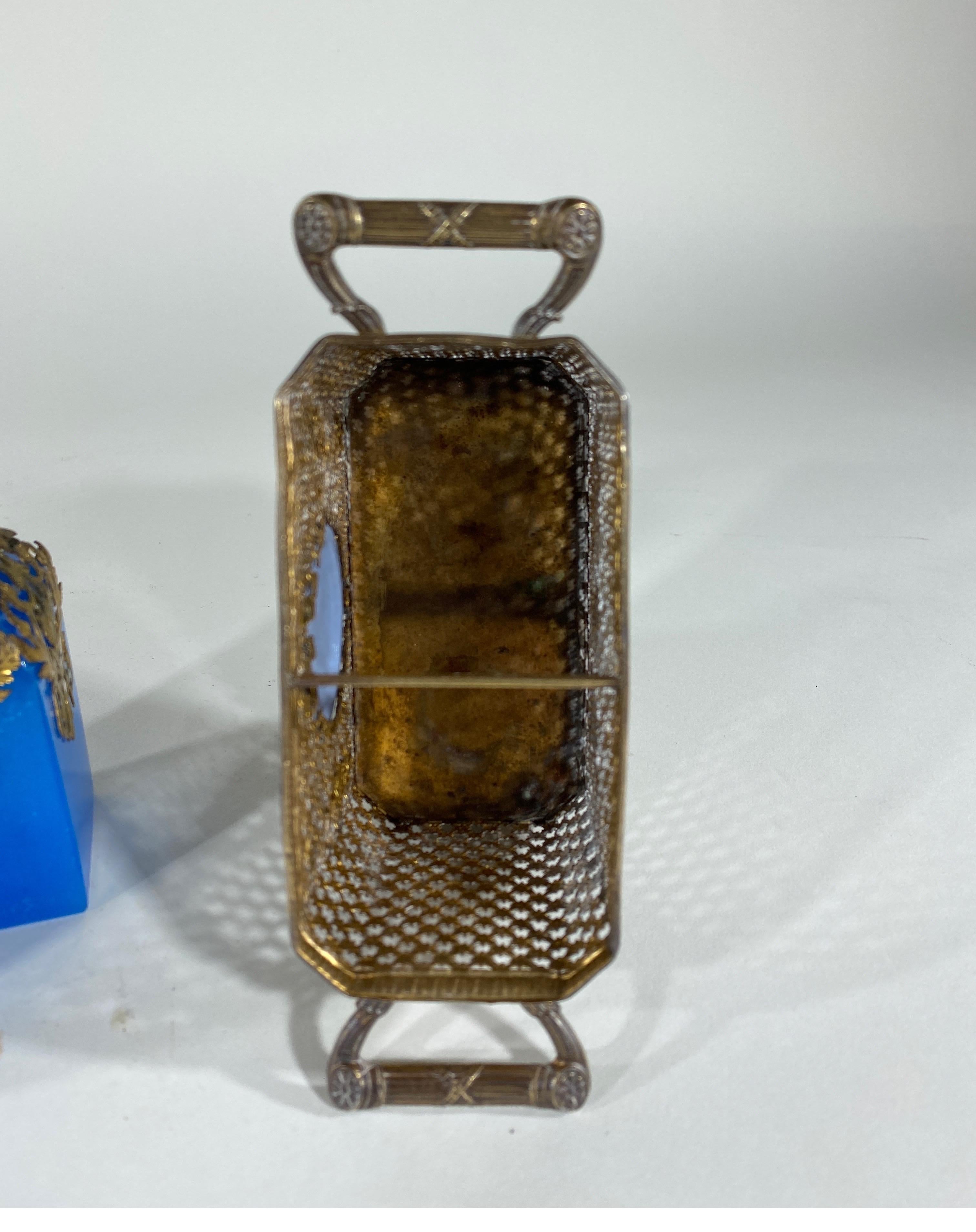 Pair of French Opaline and Gilt Bronze Parfum in Holder For Sale 1