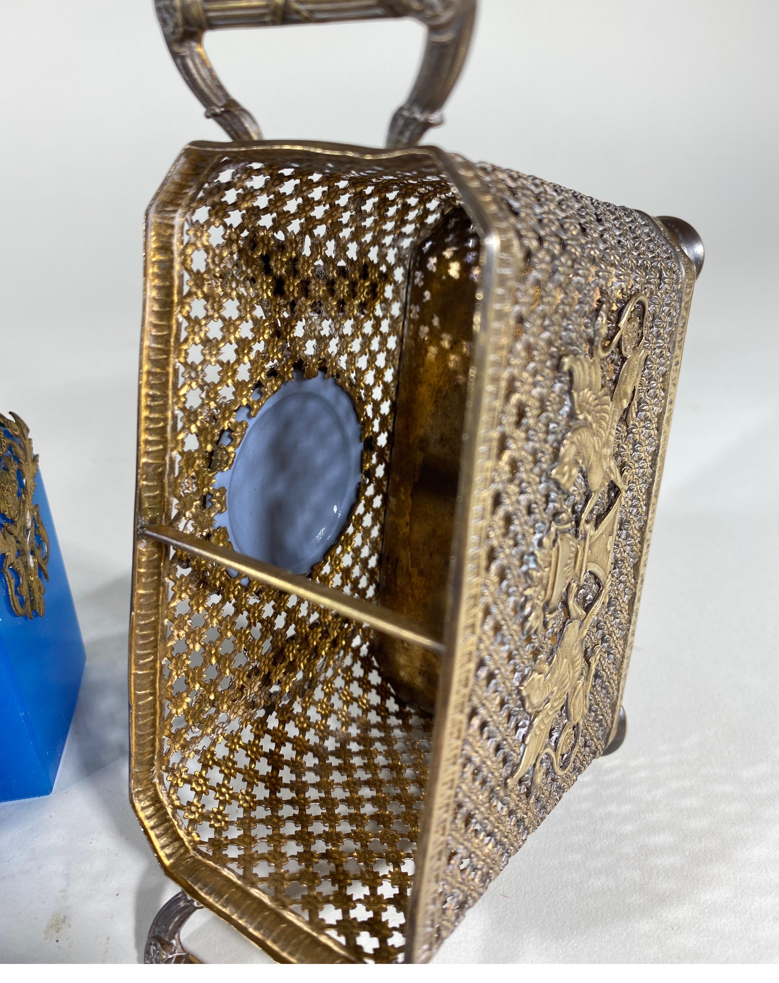 Pair of French Opaline and Gilt Bronze Parfum in Holder For Sale 2