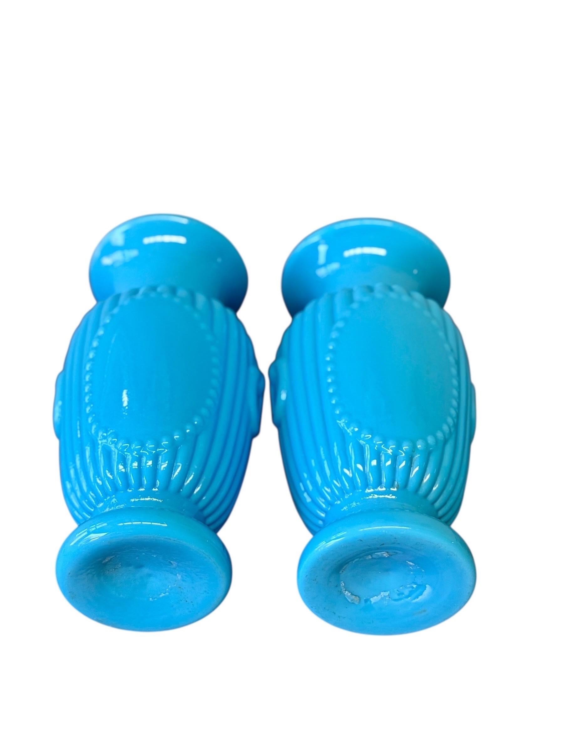 Pair of French Opaline Blue Glass Vases, 19th Century in vendita 3