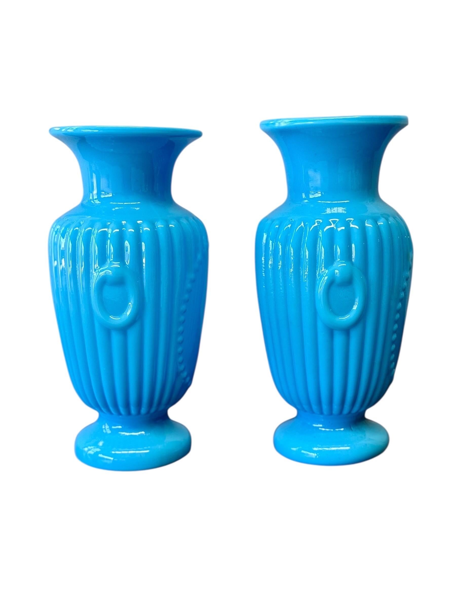 Pair of French Opaline Blue Glass Vases, 19th Century in vendita 4