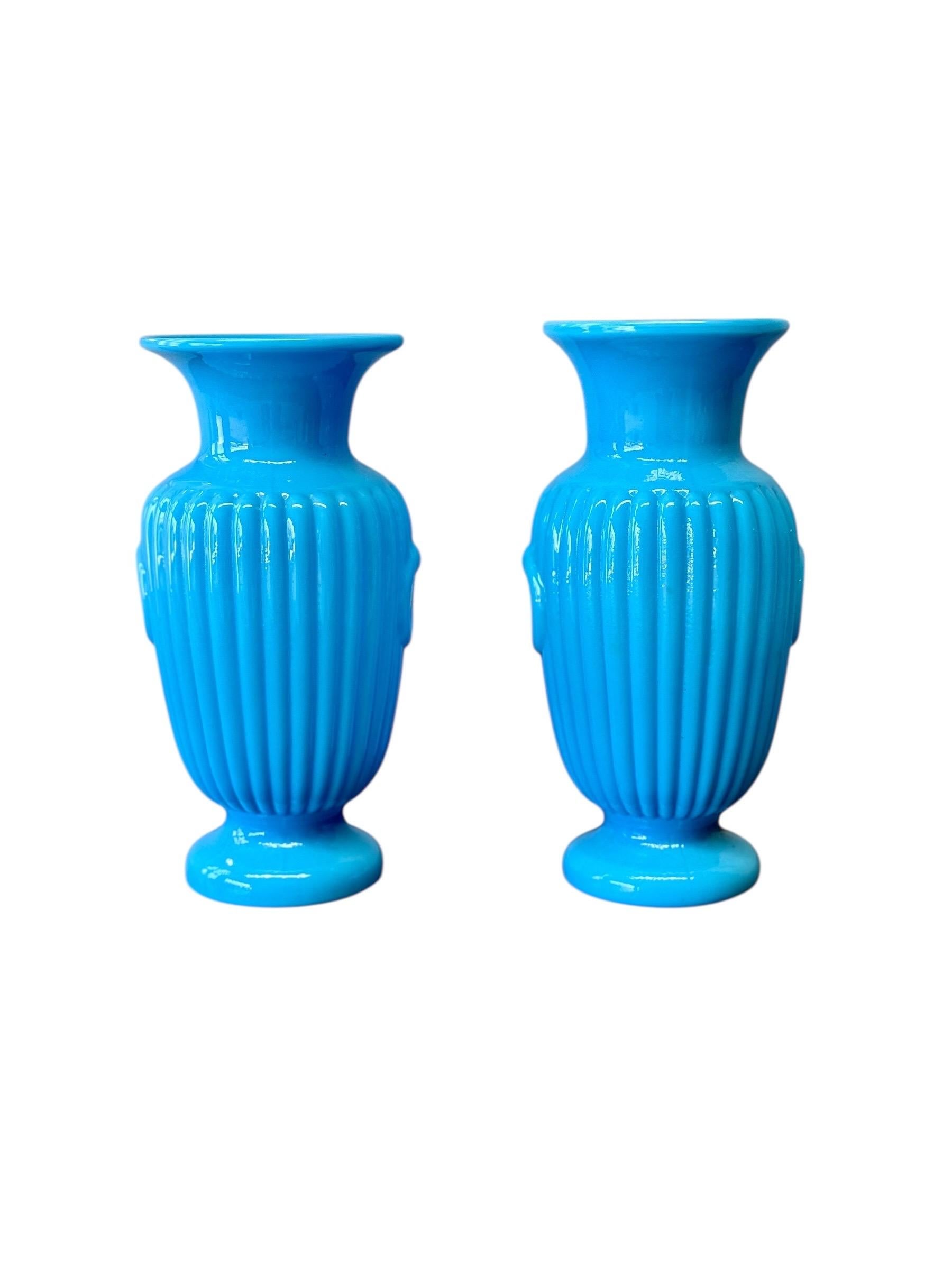 Napoleone III Pair of French Opaline Blue Glass Vases, 19th Century in vendita