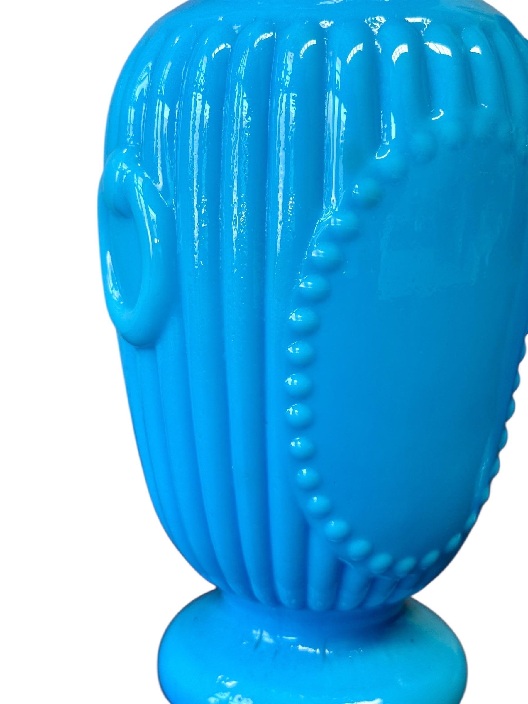 Vetro opalino Pair of French Opaline Blue Glass Vases, 19th Century in vendita