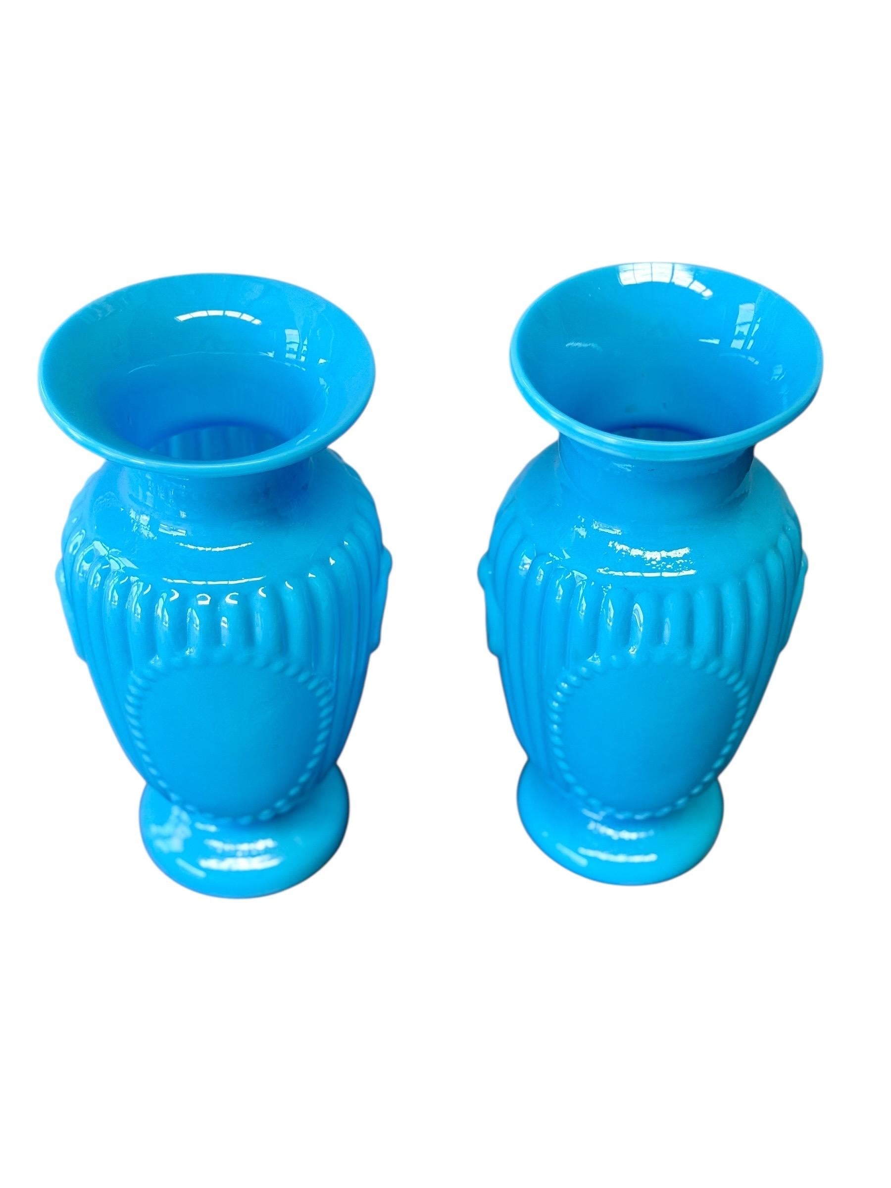 Pair of French Opaline Blue Glass Vases, 19th Century in vendita 2