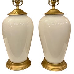Pair of French Opaline Glass Lamps