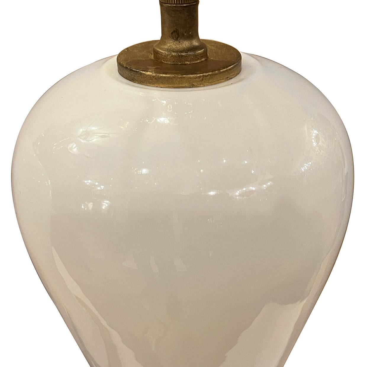 Gilt Pair of French Opaline Glass Lamps For Sale