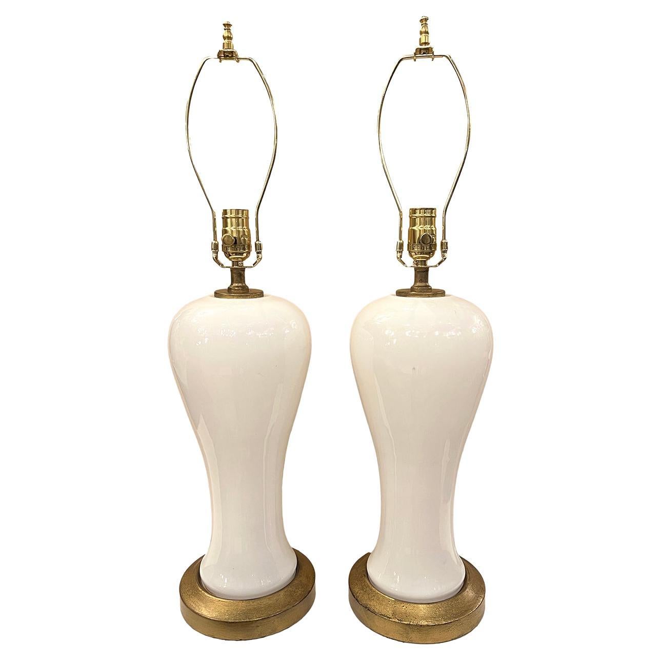 Pair of French Opaline Glass Lamps