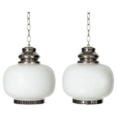 Pair of French Opaline Glass Pendant Lights