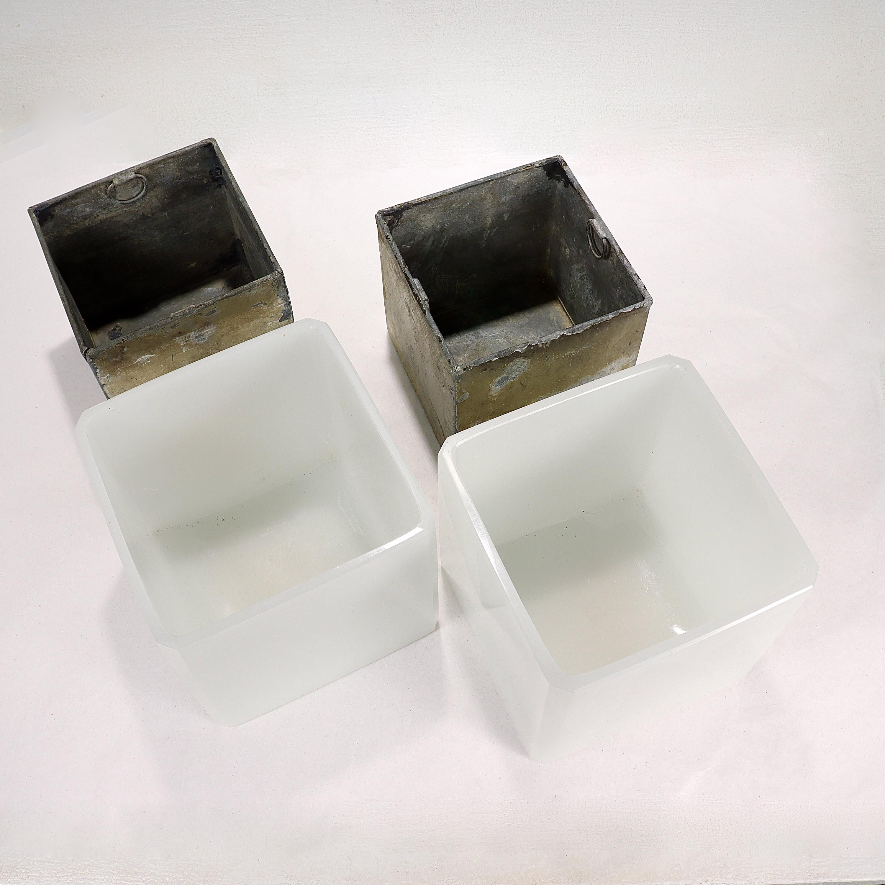 Pair of French Opaline Glass Planters or Jardinieres with Tin Liners For Sale 7