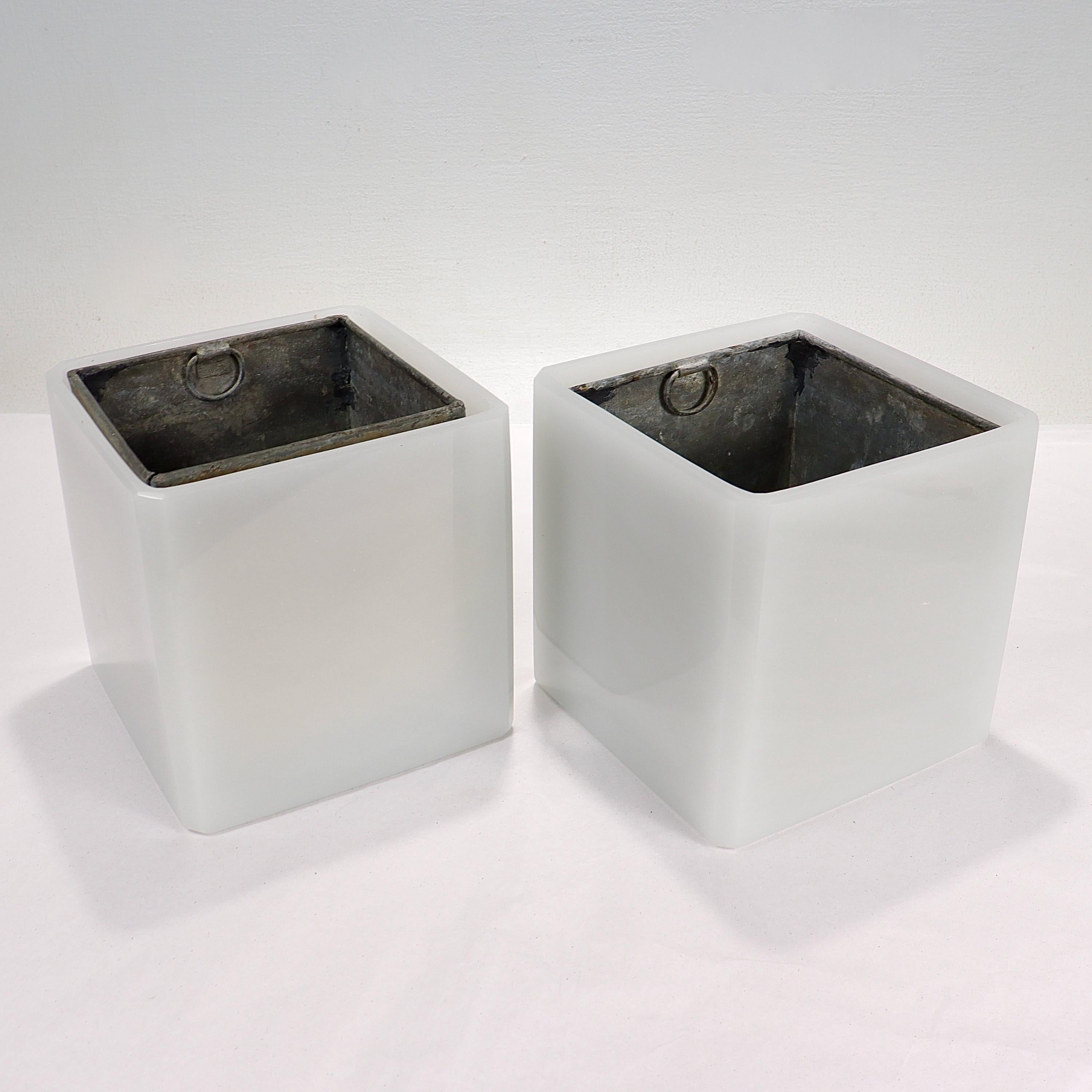 Pair of French Opaline Glass Planters or Jardinieres with Tin Liners For Sale 8