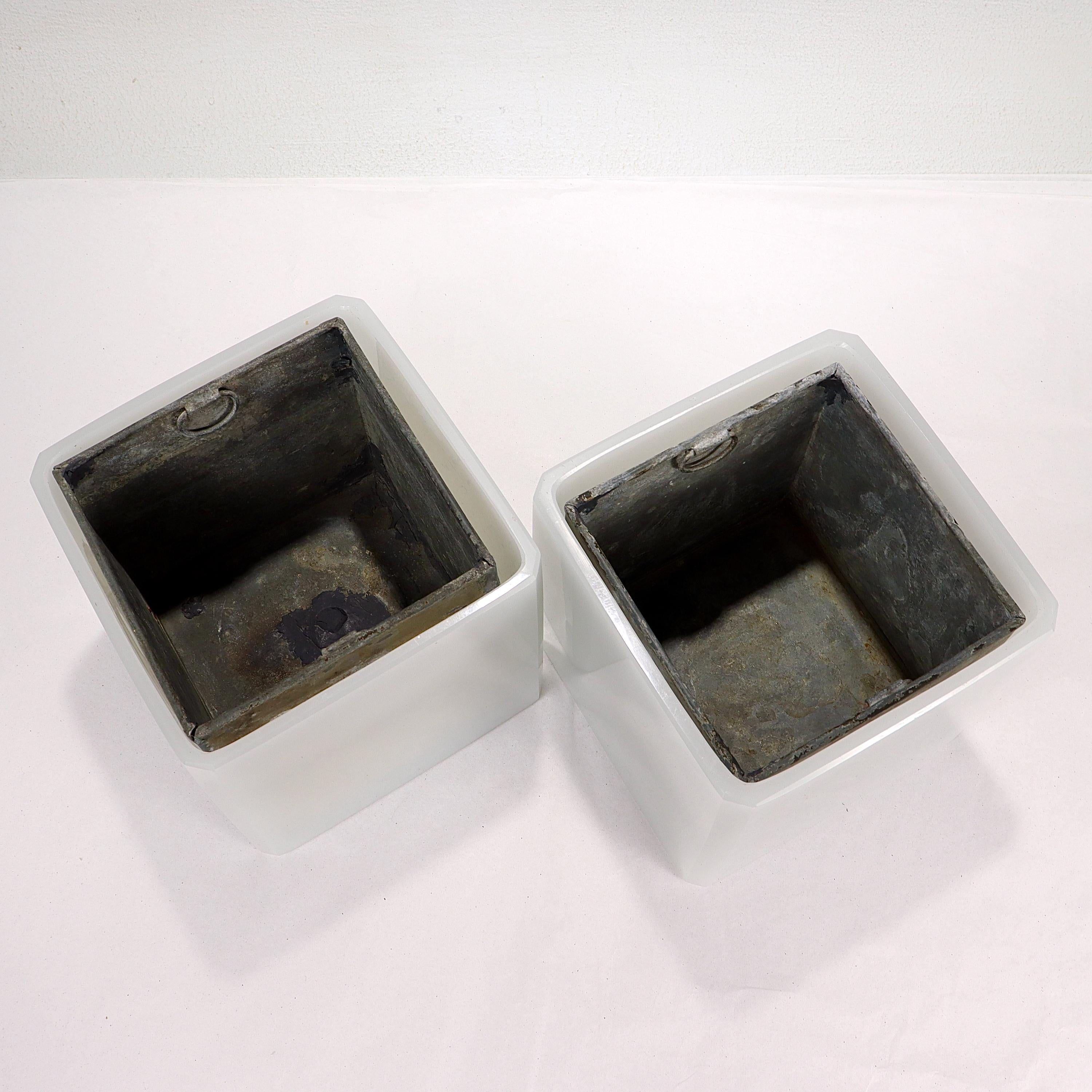 Pair of French Opaline Glass Planters or Jardinieres with Tin Liners For Sale 9