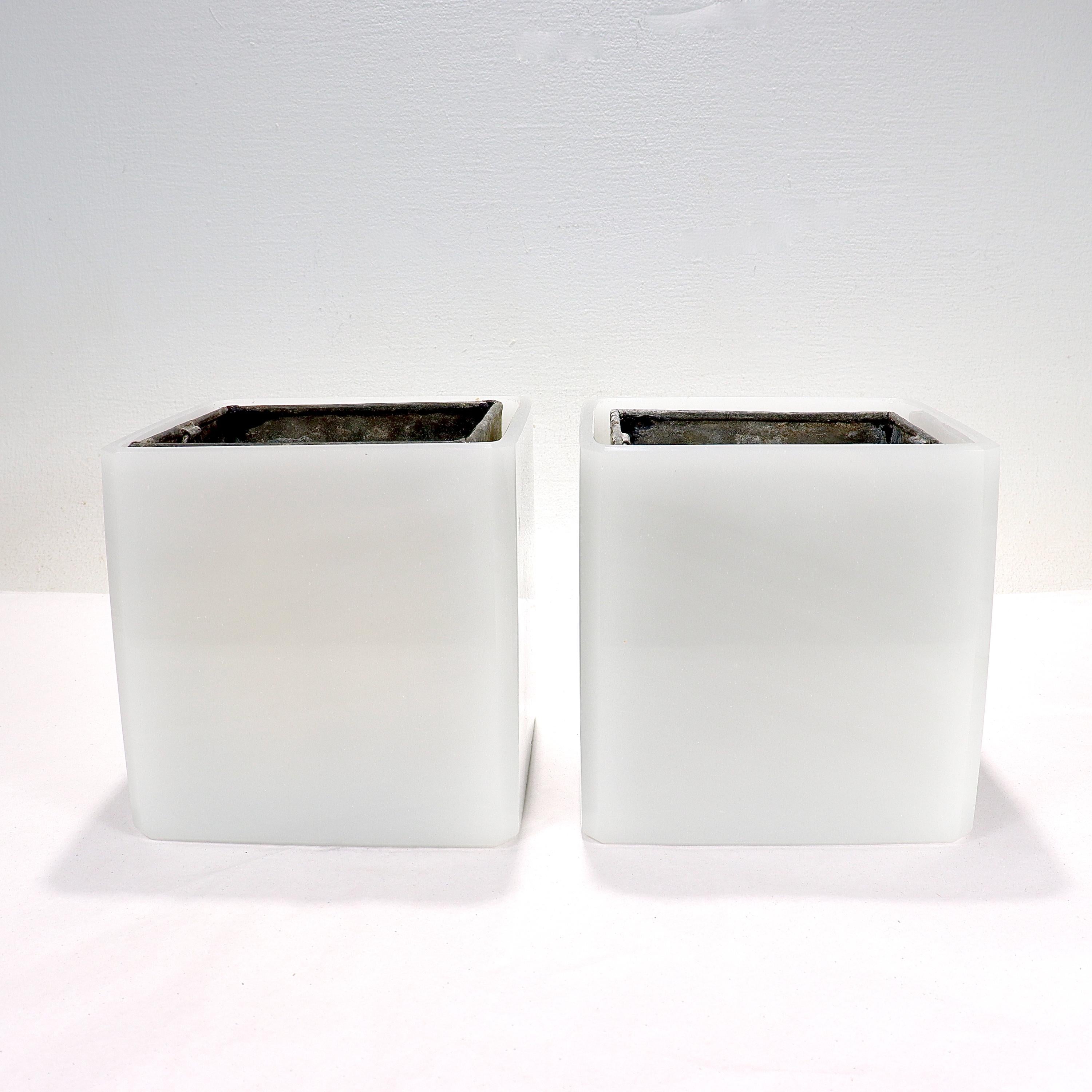 20th Century Pair of French Opaline Glass Planters or Jardinieres with Tin Liners For Sale