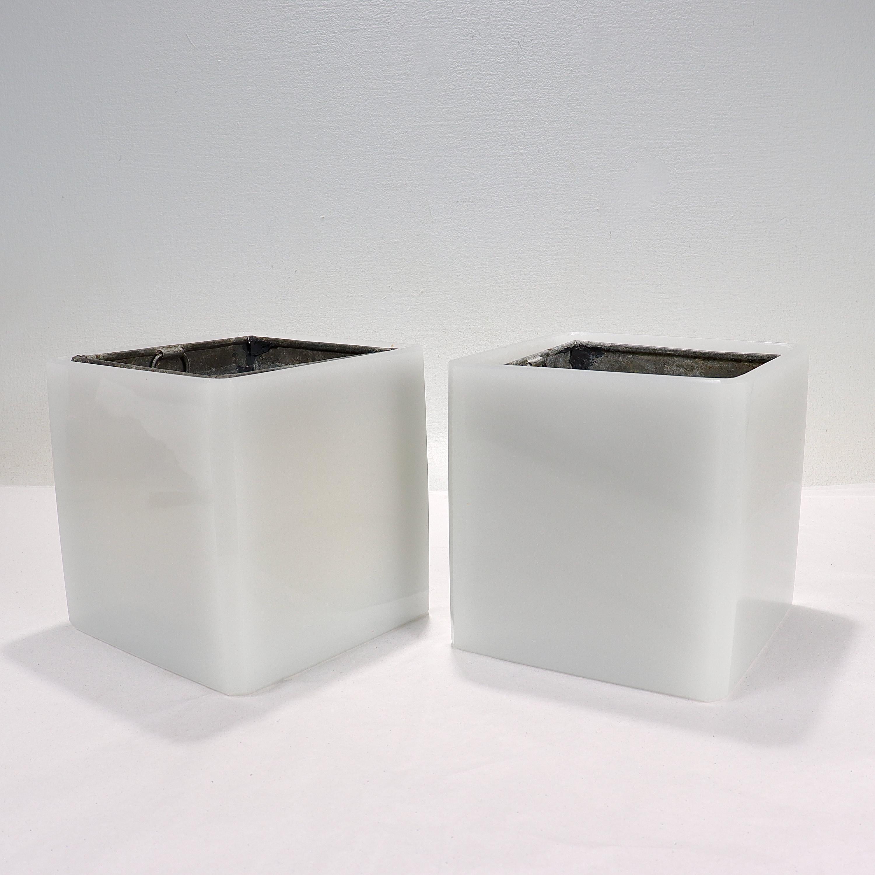 Pair of French Opaline Glass Planters or Jardinieres with Tin Liners For Sale 1