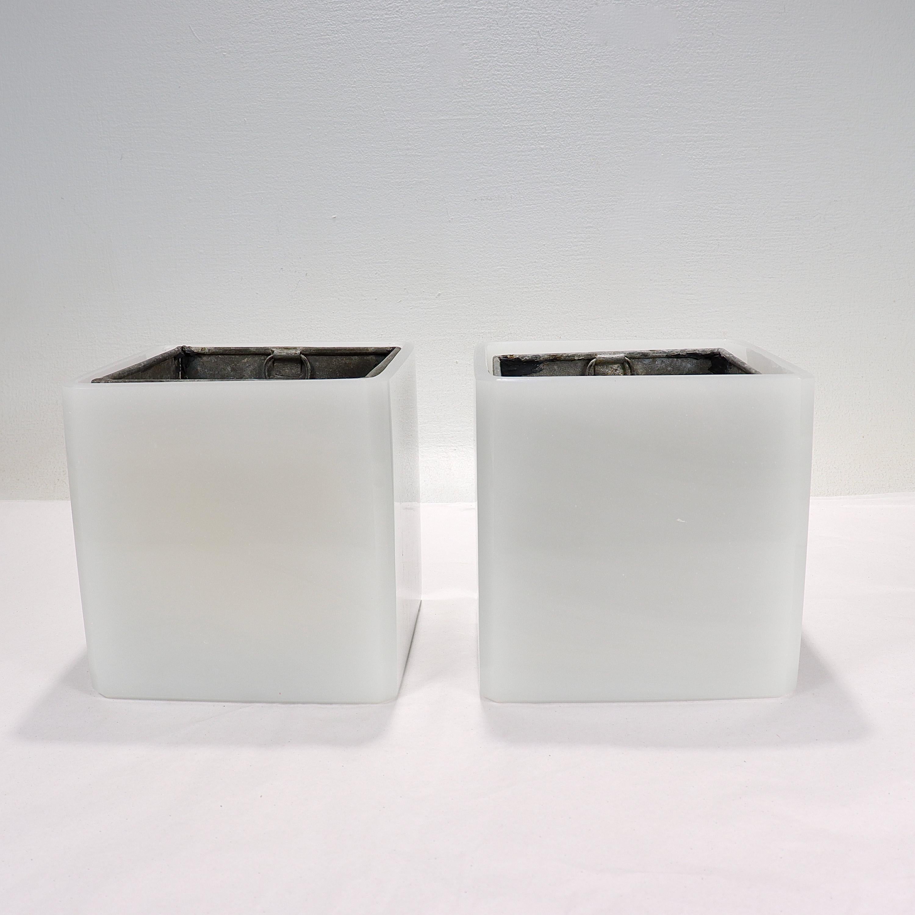 Pair of French Opaline Glass Planters or Jardinieres with Tin Liners For Sale 2