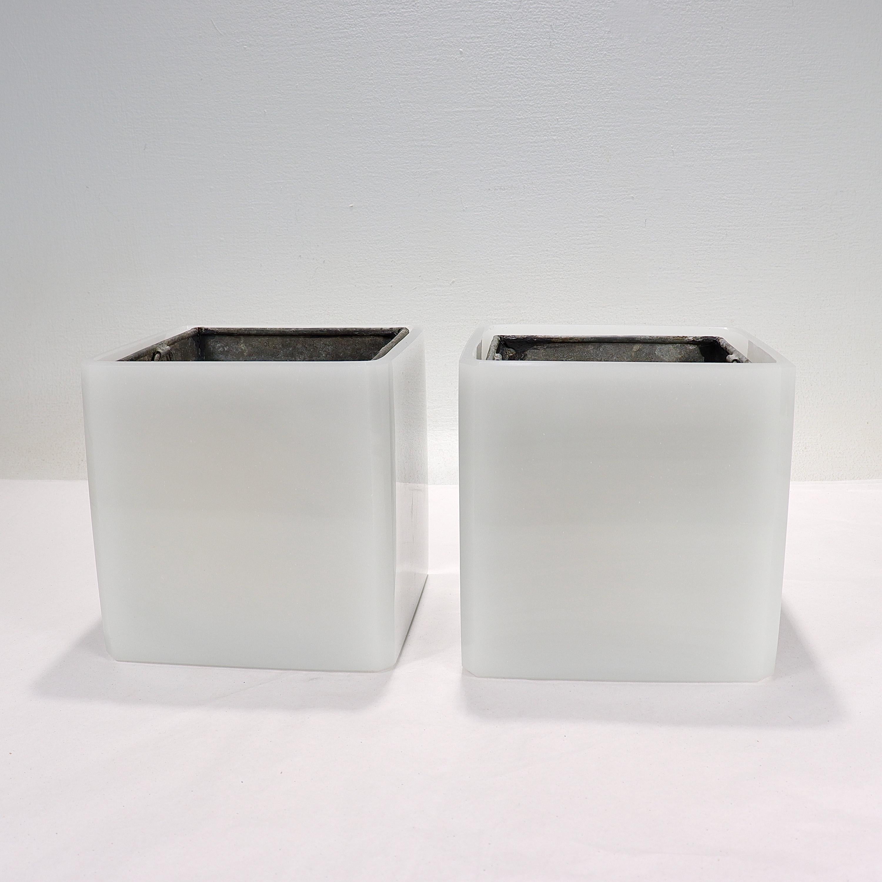 Pair of French Opaline Glass Planters or Jardinieres with Tin Liners For Sale 3