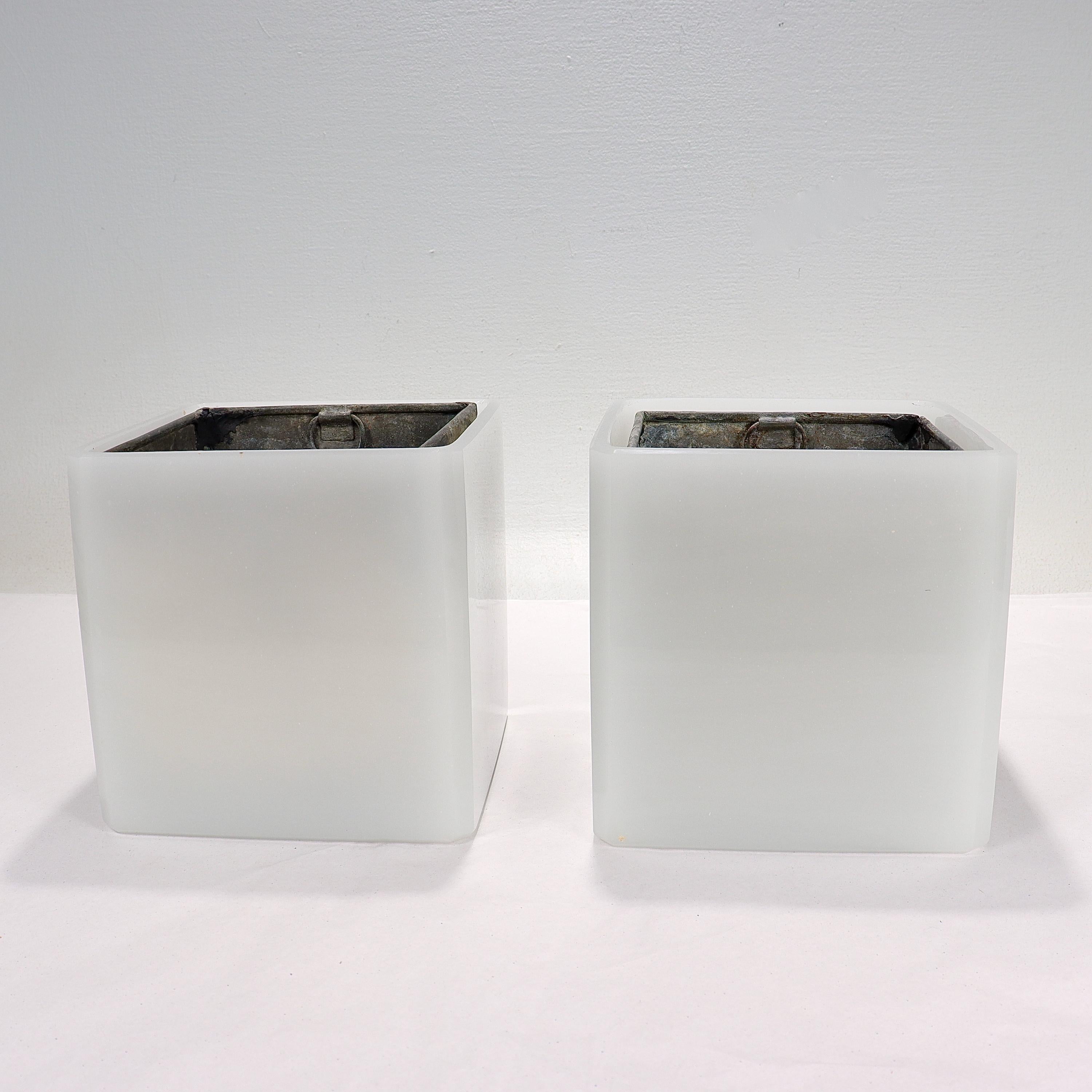 Pair of French Opaline Glass Planters or Jardinieres with Tin Liners For Sale 4