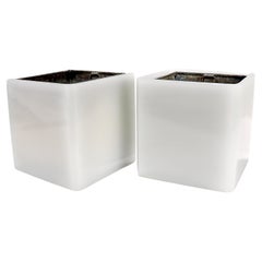 Pair of French Opaline Glass Planters or Jardinieres with Tin Liners