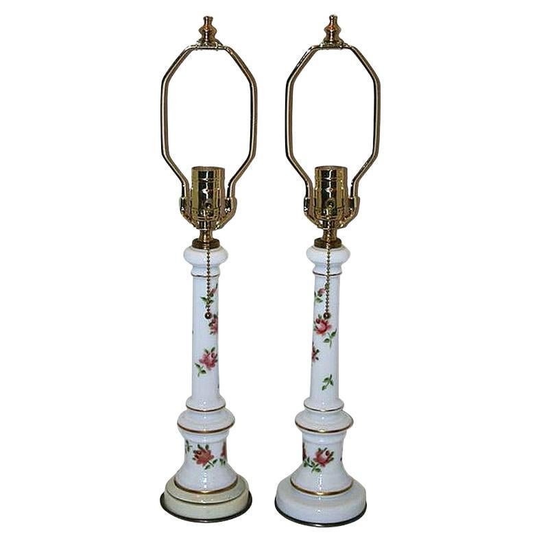 Pair of French Opaline Glass Table Lamps For Sale