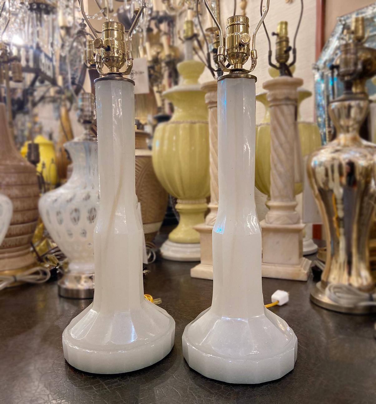 Pair of French Opaline Lamps For Sale 1