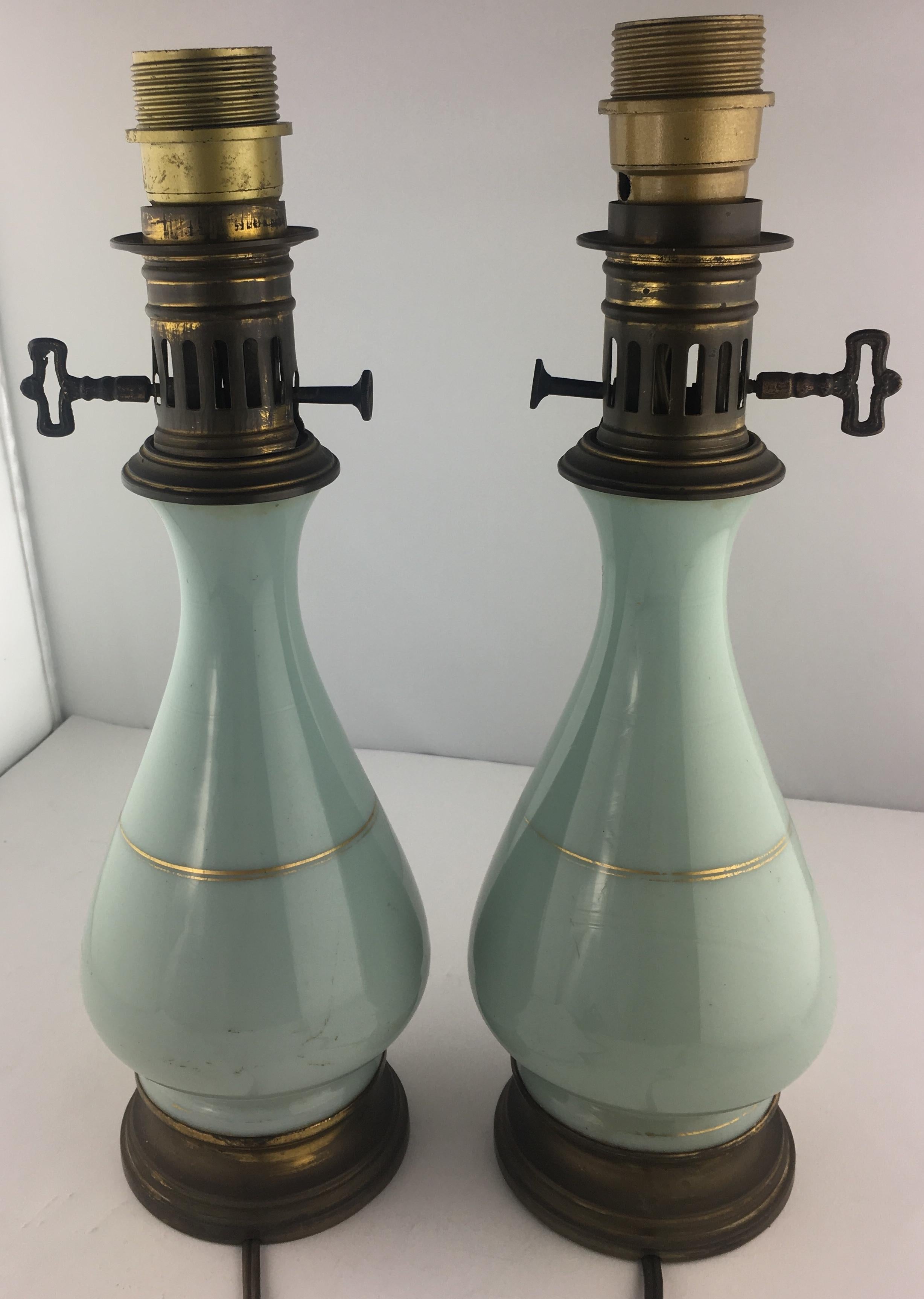 Hand-Carved Pair of French Opaline Lamps, Napoleon III