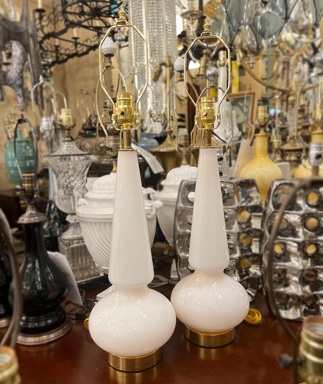 Opaline Glass Pair of French Opaline Pink Lamps For Sale
