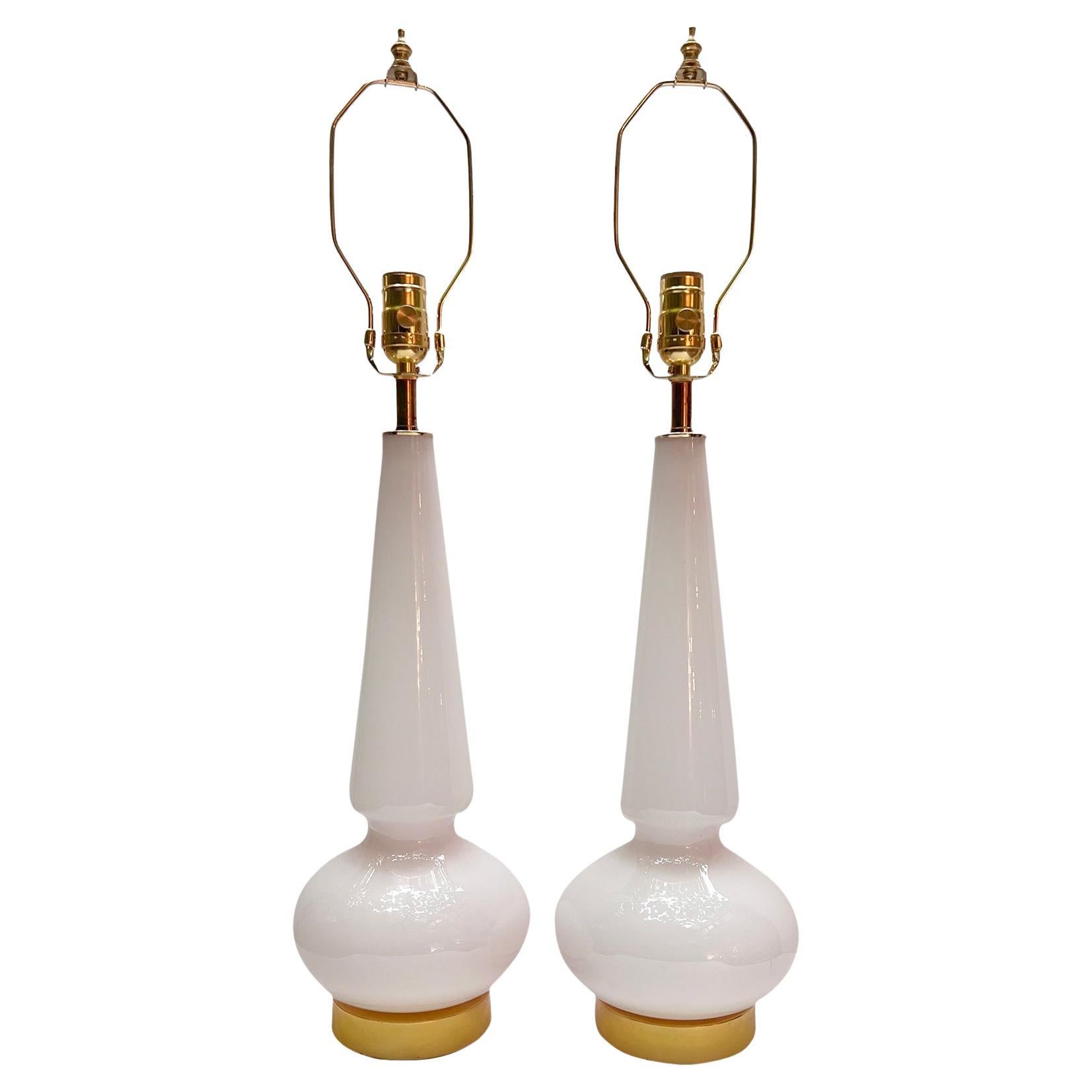 Pair of French Opaline Pink Lamps For Sale
