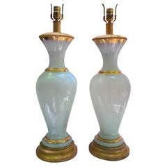 Pair of French Opaline Table Lamps