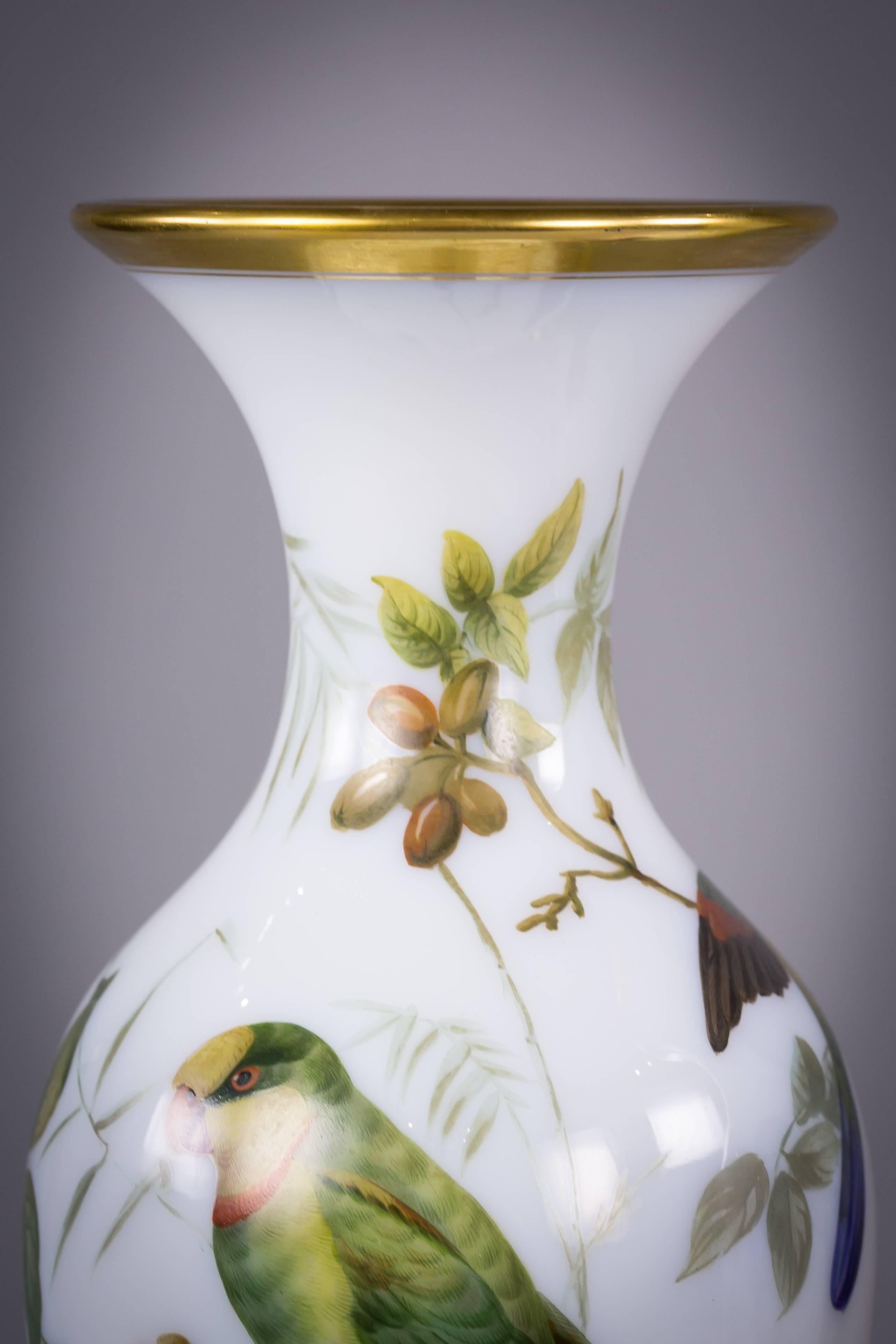 Opaline Glass Pair of French Opaline Vases, Baccarat, circa 1835 For Sale