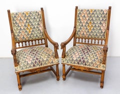 Pair of French Open Armchairs Louis XIII Fauteuils Goat and Lion Heads c. 1900