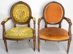 Pair of French Open Armchairs Louis XVI Medallion Fauteuils, circa 1900