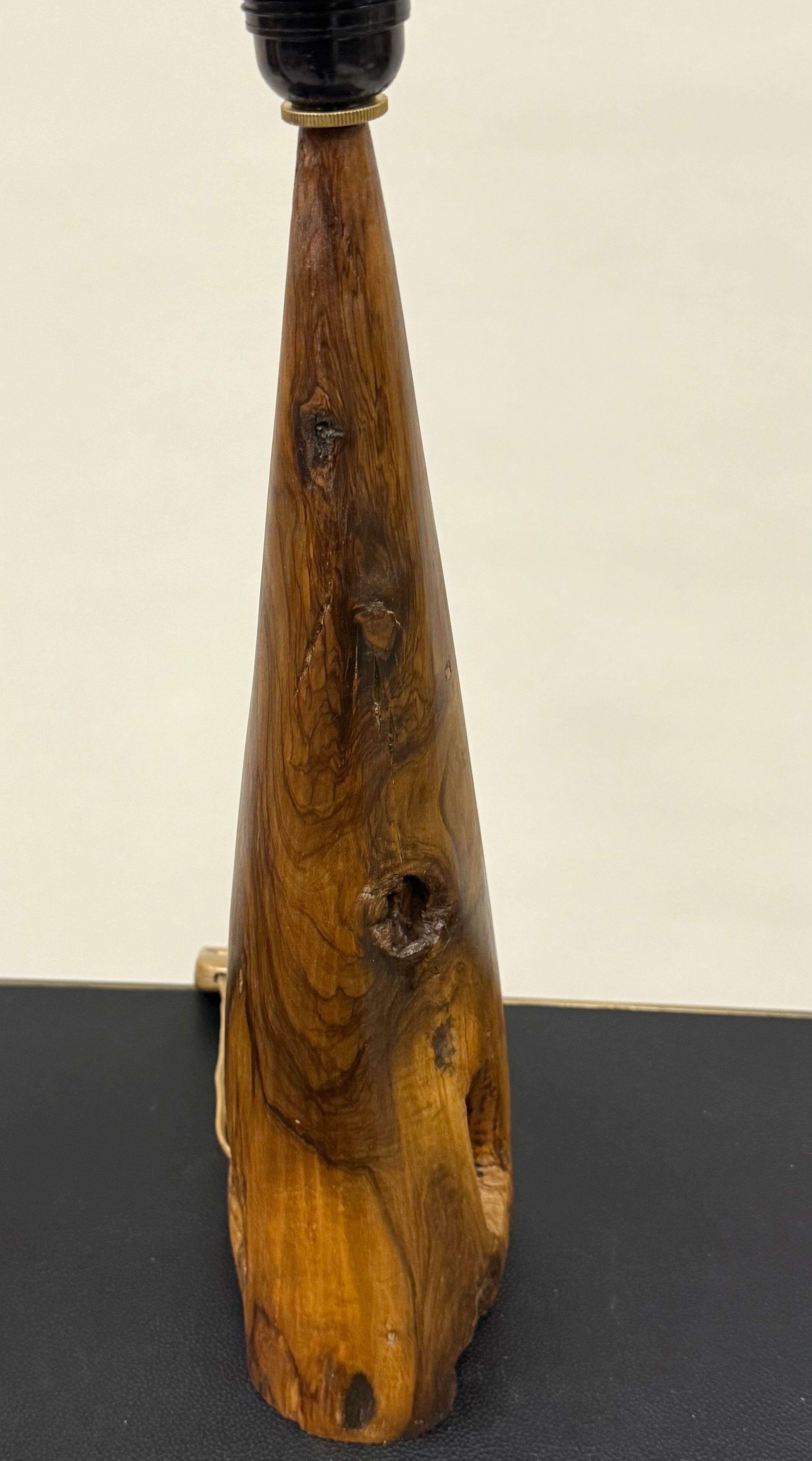 Hand-Carved Pair of French Organic Modern Craftsman Olive Wood Table Lamps, Alexandre Noll For Sale