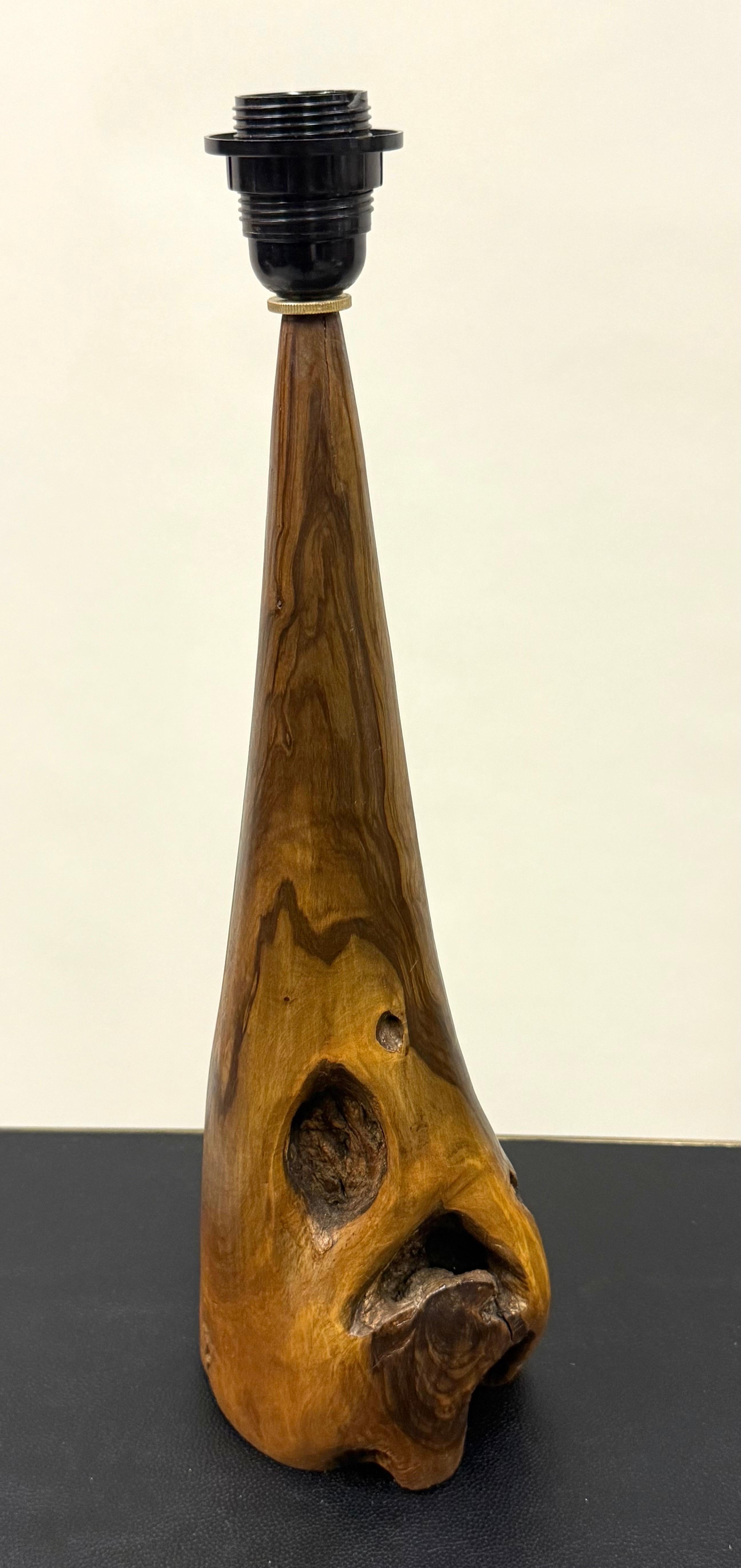 Pair of French Organic Modern Craftsman Olive Wood Table Lamps, Alexandre Noll In Good Condition For Sale In New York, NY