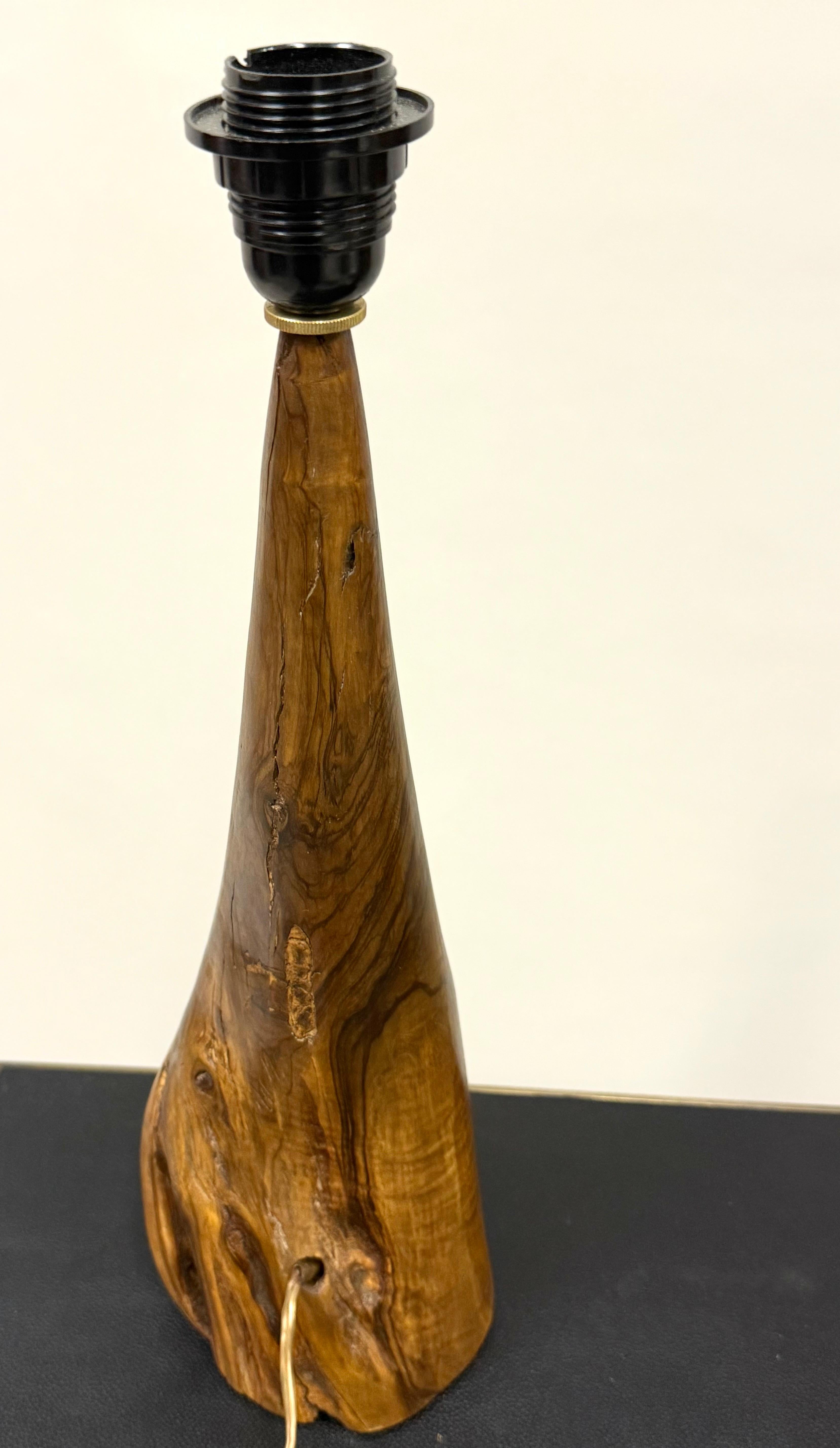 20th Century Pair of French Organic Modern Craftsman Olive Wood Table Lamps, Alexandre Noll For Sale