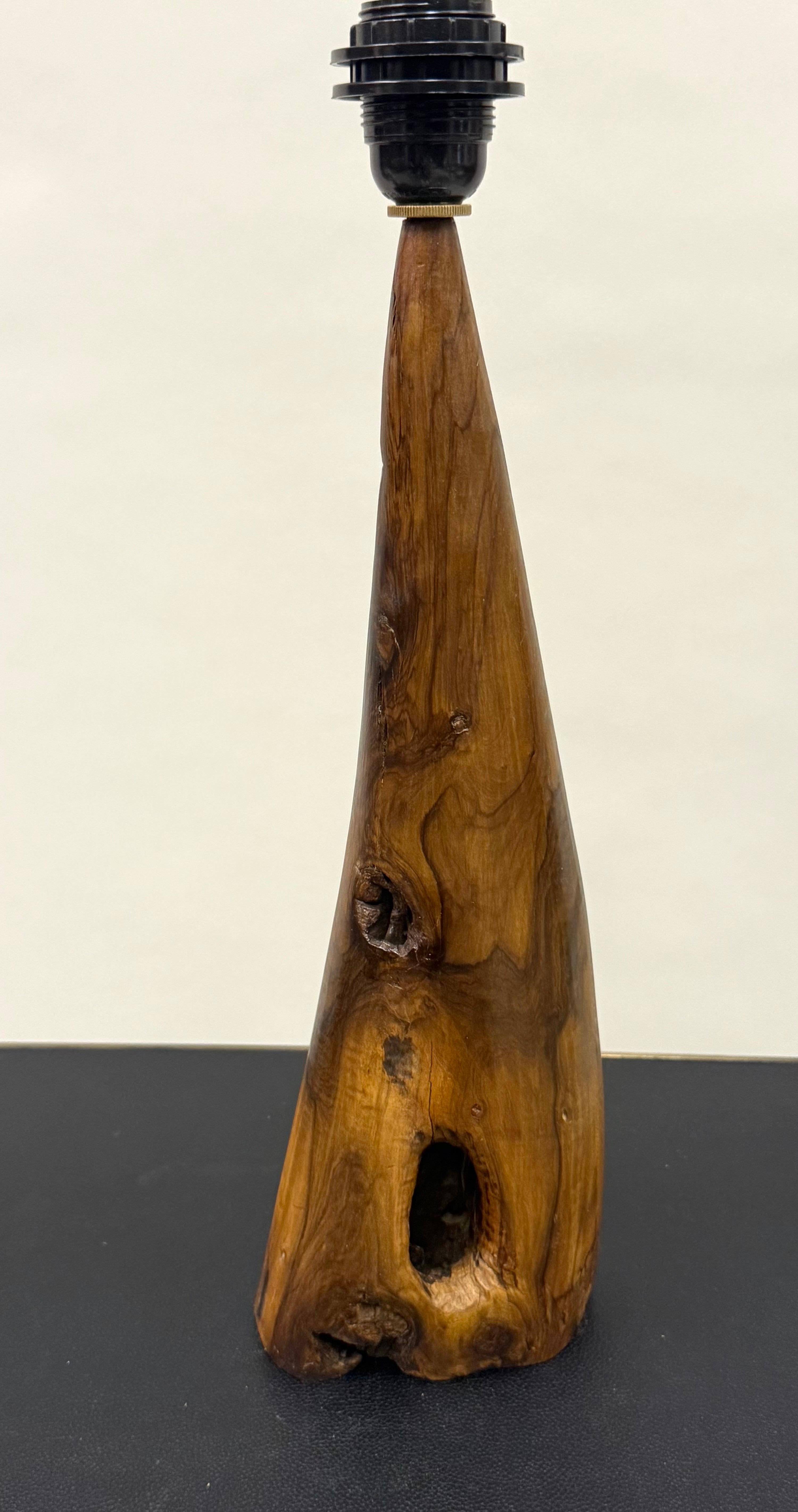 Pair of French Organic Modern Craftsman Olive Wood Table Lamps, Alexandre Noll For Sale 1