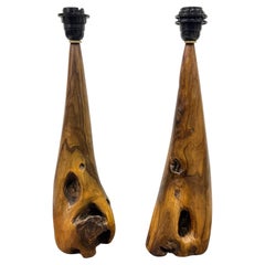 Pair of French Organic Modern Craftsman Olive Wood Table Lamps, Alexandre Noll