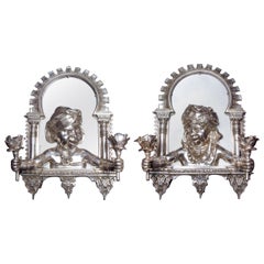 Pair of French Orientalist "Alhambra" Bronze Two-Light Wall Appliqués Sconces