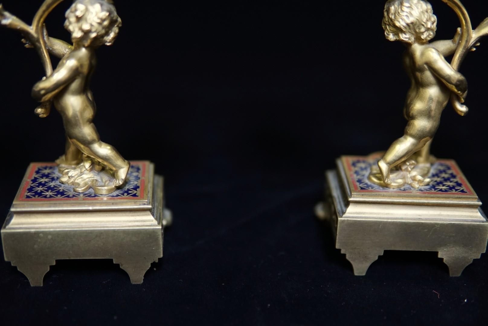 Pair of French Ormolu and Cloisonné Candlesticks, 19th Century 11