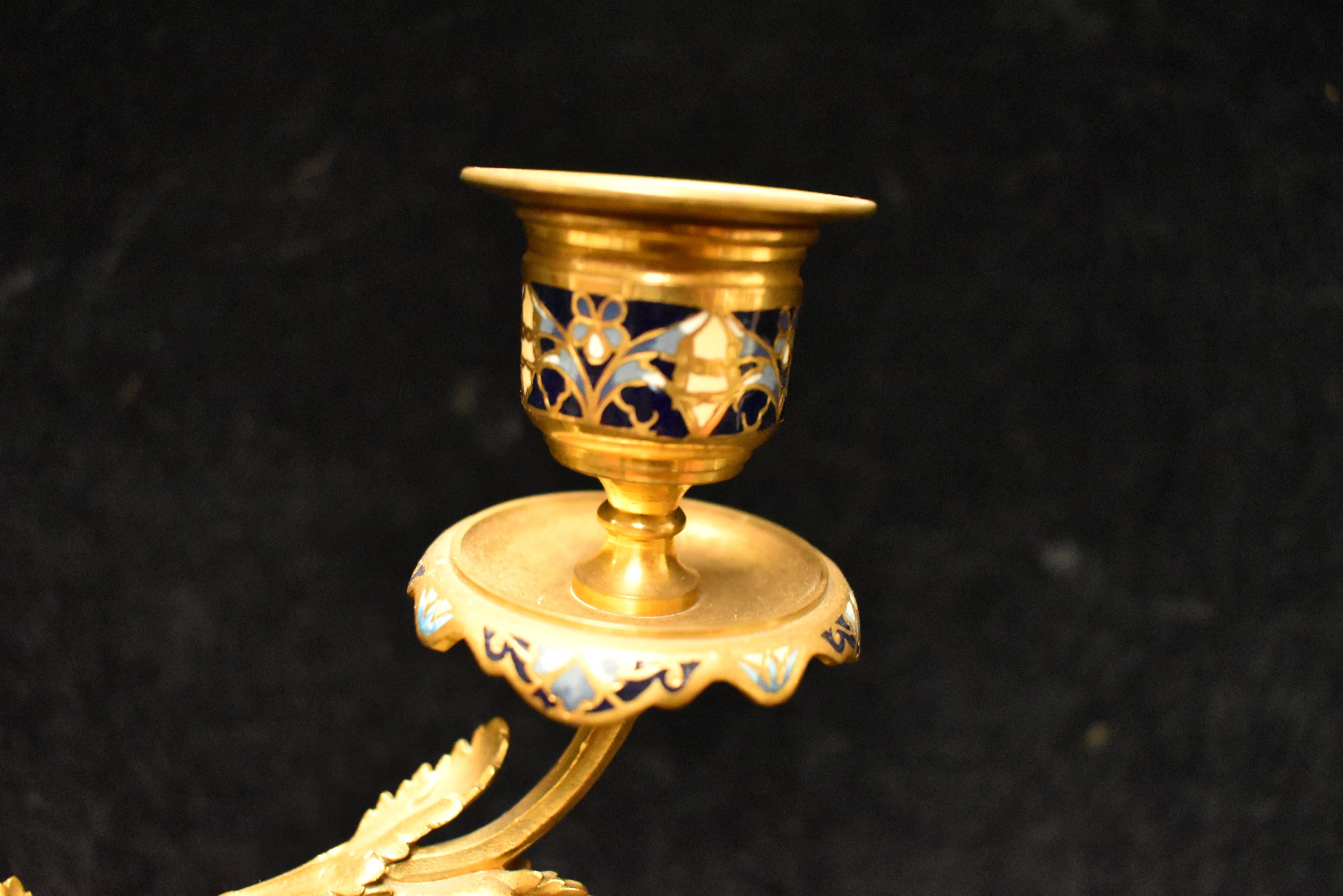 Pair of French Ormolu and Cloisonné Candlesticks, 19th Century 3