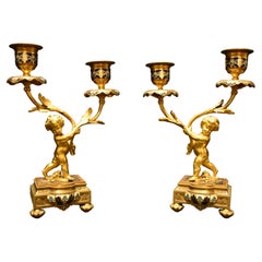 Pair of French Ormolu and Cloisonné Candlesticks, 19th Century