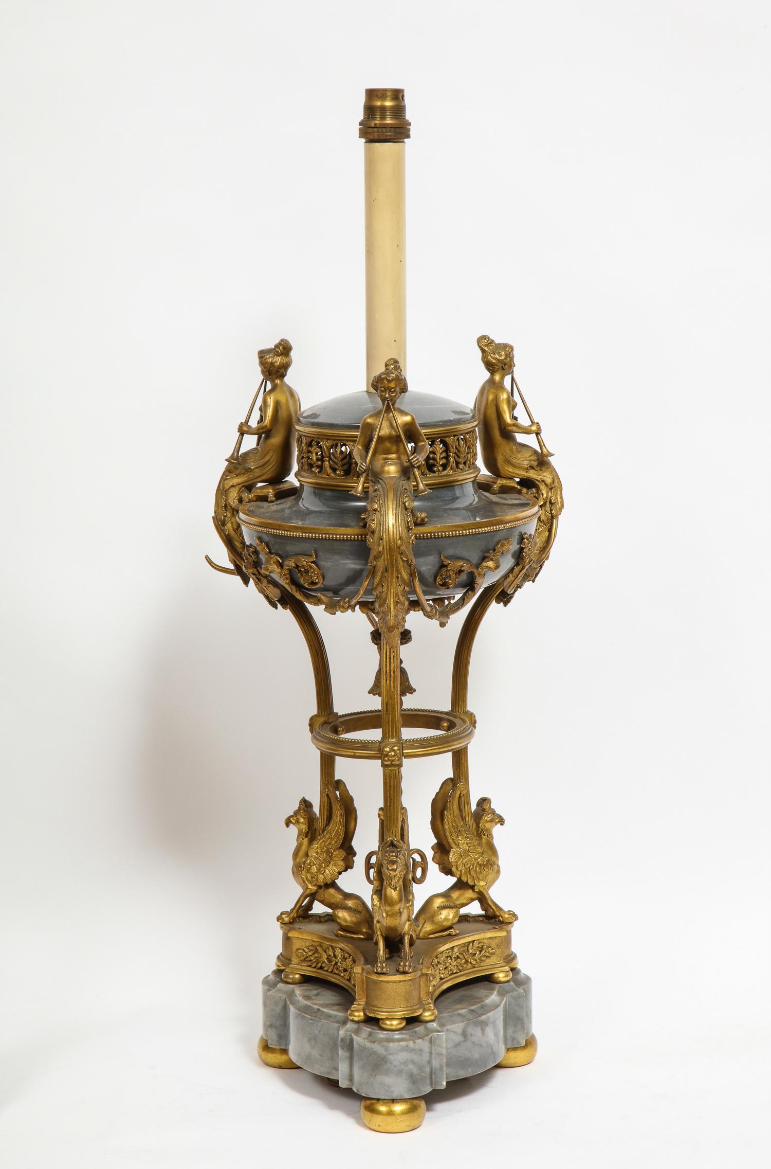 19th Century Pair of French Ormolu and Gray Marble Brule Parfums Attributed to Paul Sormani