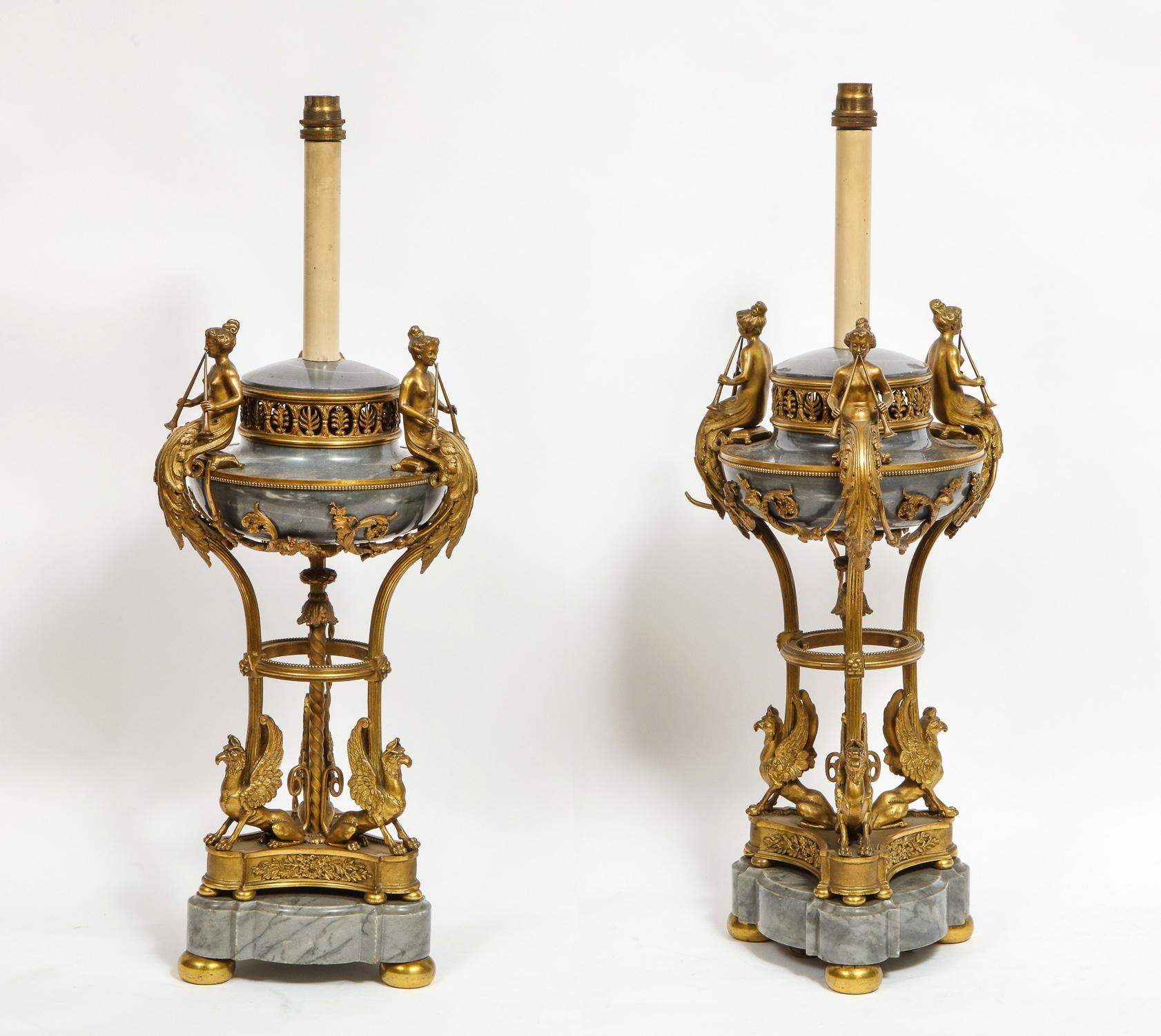 Bronze Pair of French Ormolu and Gray Marble Brule Parfums Attributed to Paul Sormani