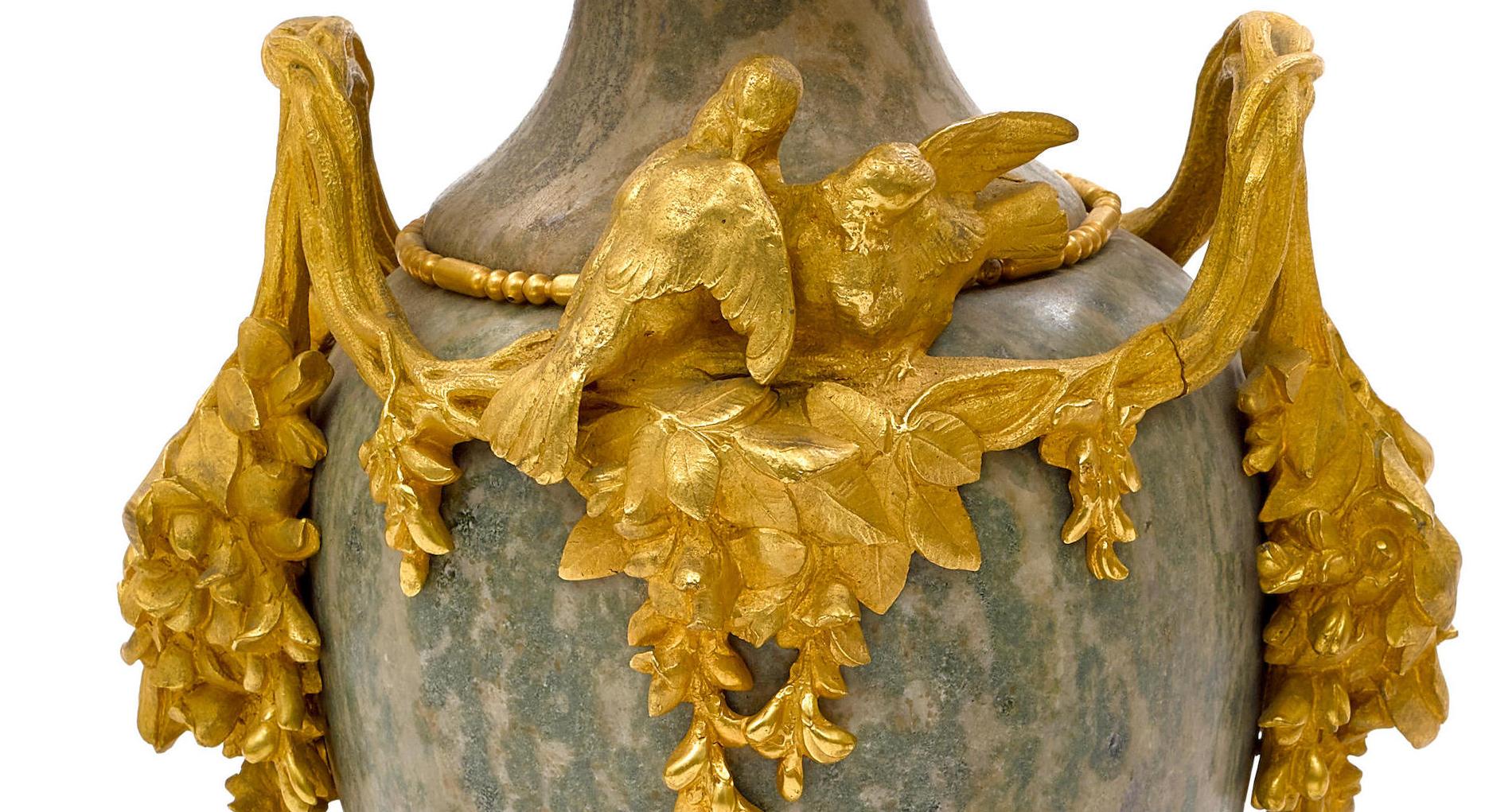 Pair of French Ormolu and Marble Urns Signed Sanglan, 19th Century For Sale 7