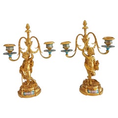 Pair of French Ormolu and Porcelain Candelabra