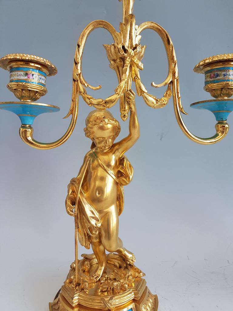 Pair of French Ormolu and Porcelain Candelabra For Sale 1