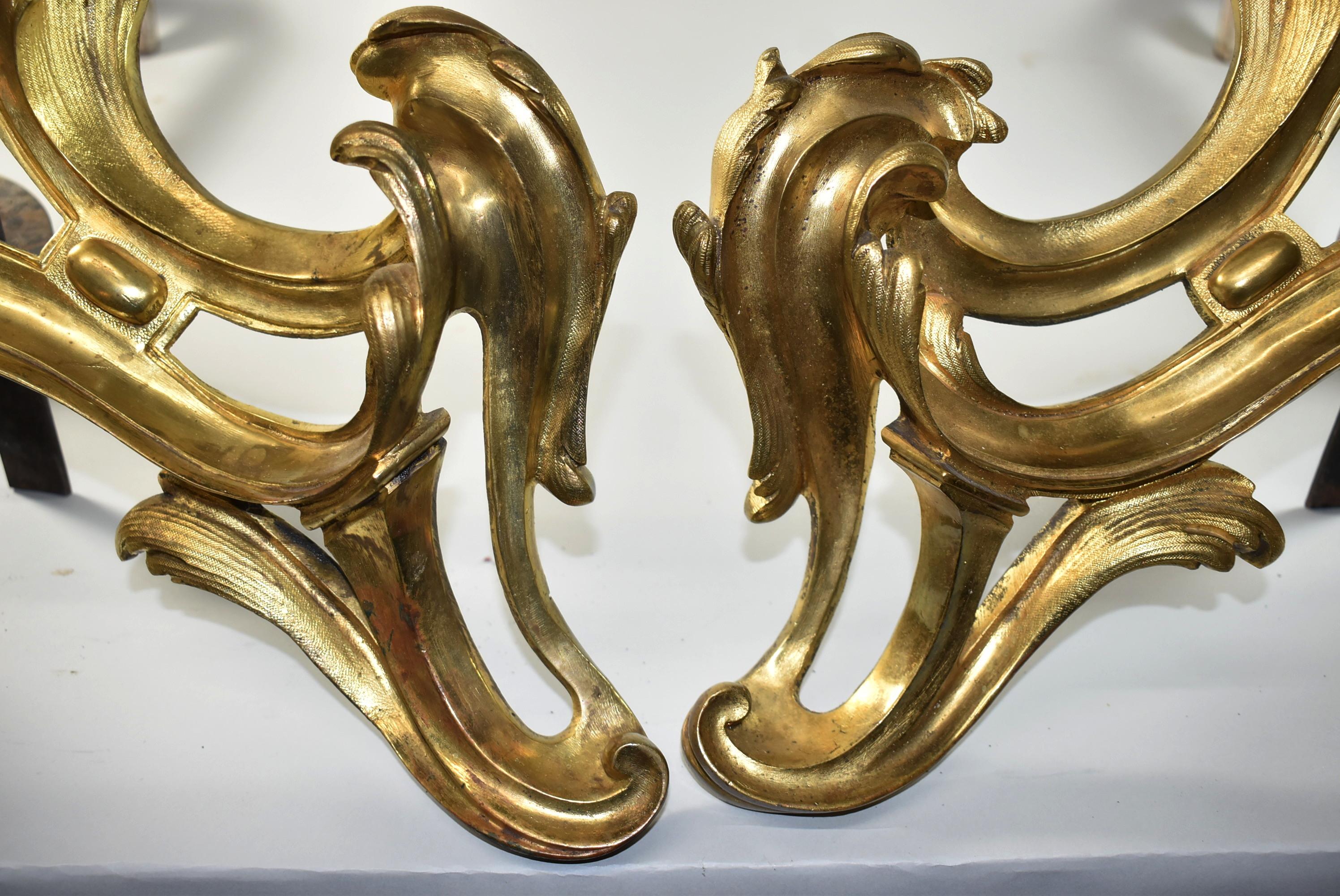 Unknown Pair of French Ormolu Andirons Louis XV Style Rococo For Sale