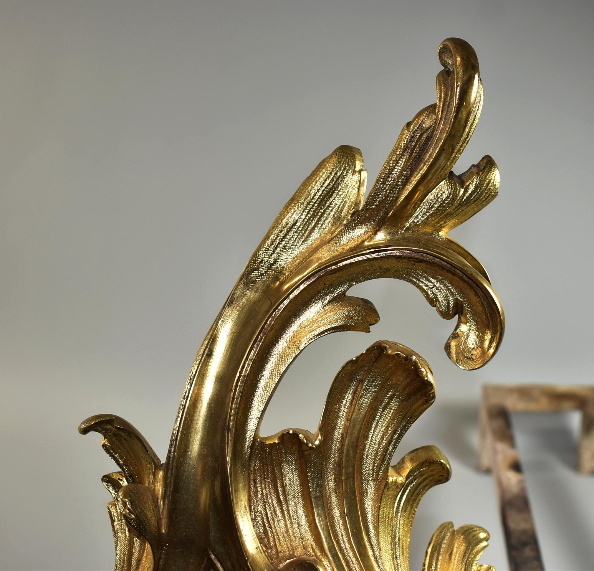 Pair of French Ormolu Andirons Louis XV Style Rococo In Good Condition For Sale In Toledo, OH