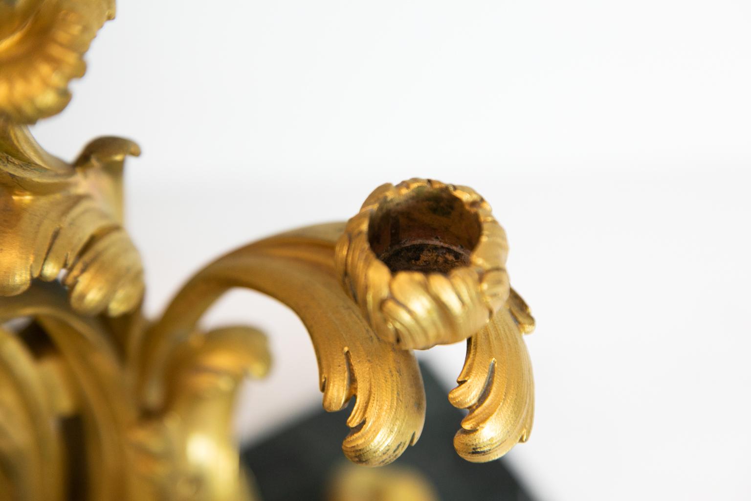 Brass Pair of French Ormolu Candelabra For Sale