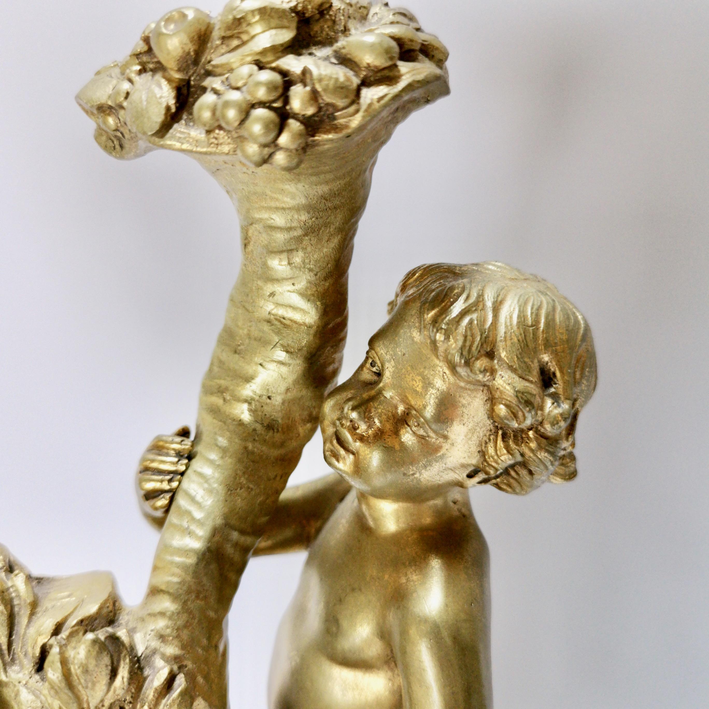 Pair of French Ormolu Candelabra on Marble, Gilt Cherubs, Rococo Revival 6