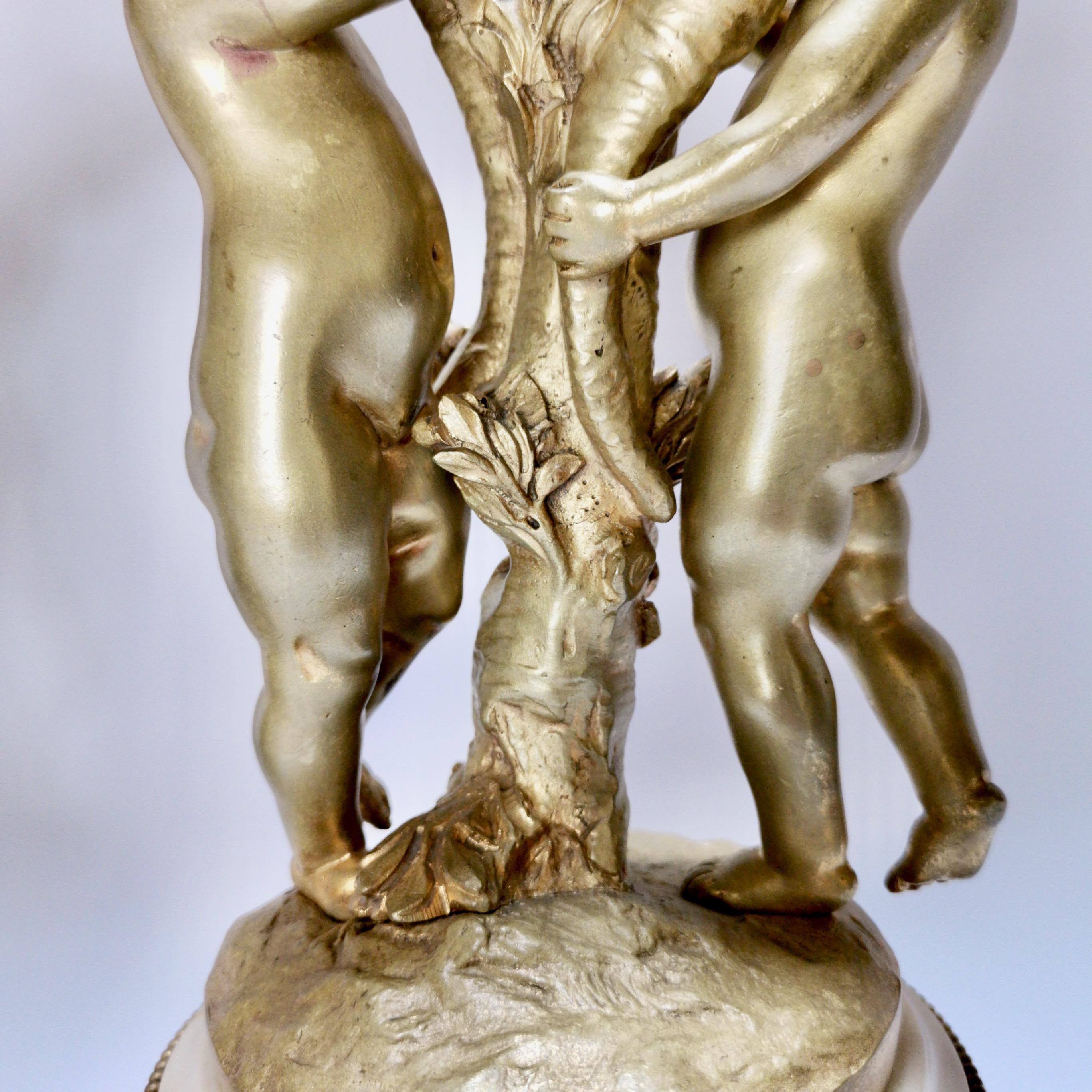 Pair of French Ormolu Candelabra on Marble, Gilt Cherubs, Rococo Revival 9