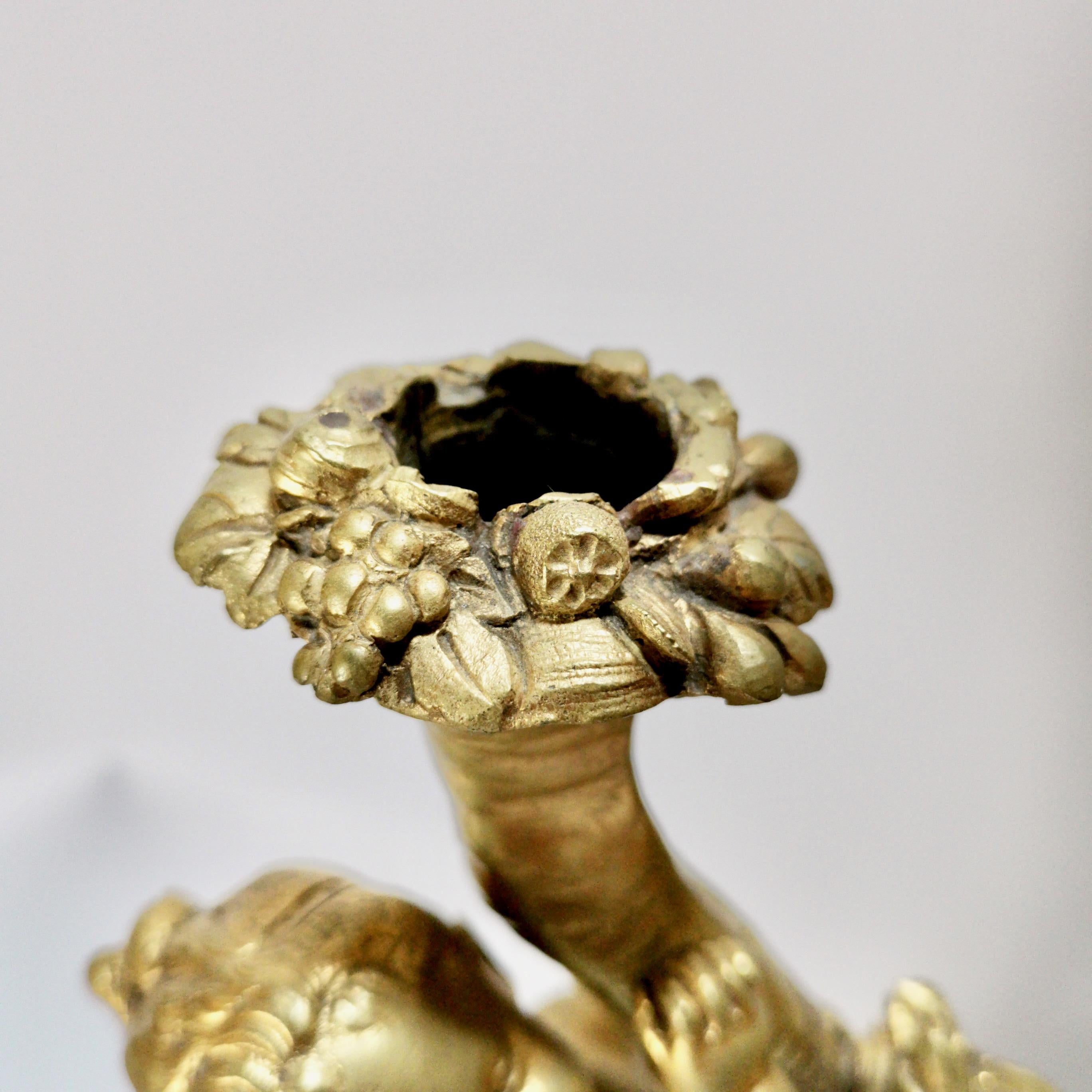 Pair of French Ormolu Candelabra on Marble, Gilt Cherubs, Rococo Revival 13