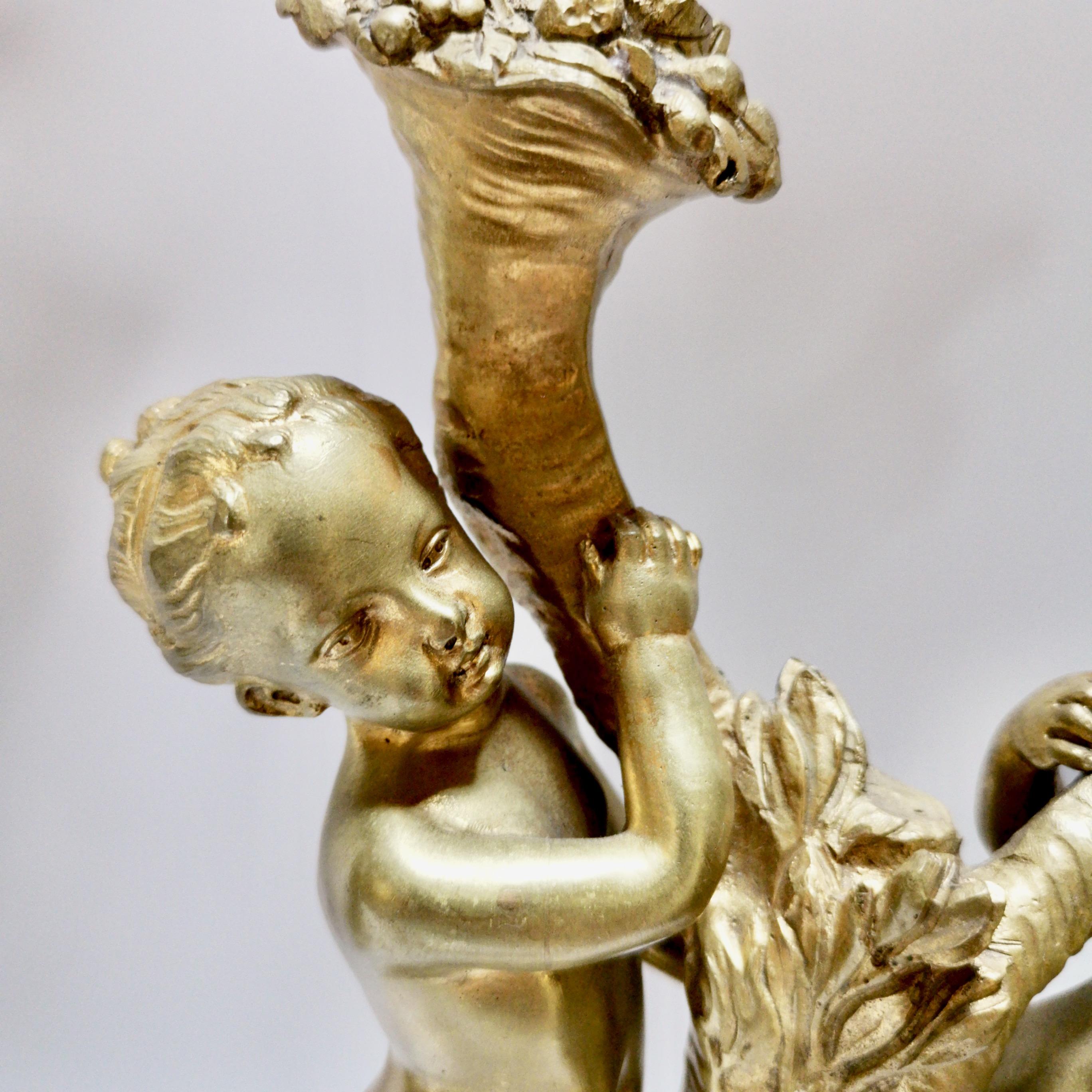 Pair of French Ormolu Candelabra on Marble, Gilt Cherubs, Rococo Revival In Good Condition In London, GB